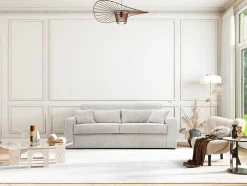 Sofá De 4 Lugares Convertivel Abertura Rapida Veludo Canelado Bege, Cama De Ripas Largas 160 Cm, Colchão De 18 Cm - Mondovi