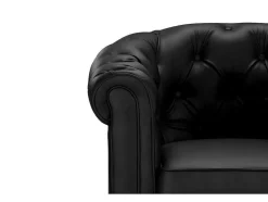 Sofá De 3 Lugares Em Pele Sintética Preto - Chesterfield