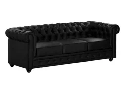 Sofá De 3 Lugares Em Pele Sintética Preto - Chesterfield