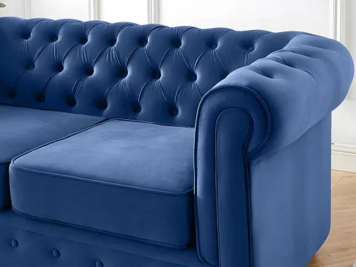 Sofá De 3+2 Lugares Em Veludo Cor Azul Real - Chesterfield