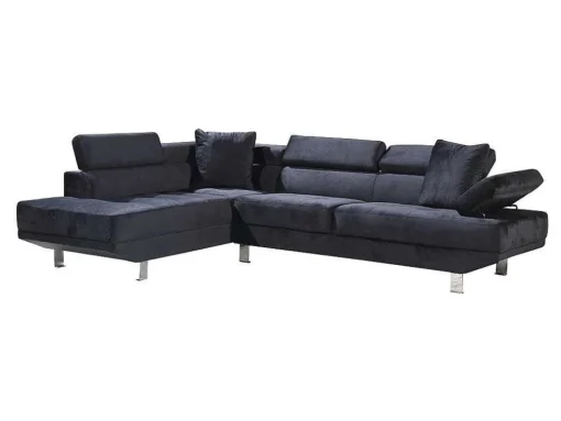 Sofá De Canto Chaise Longue Executive Preto 262X190Cm Vista Frontal Lado Esquerdo
