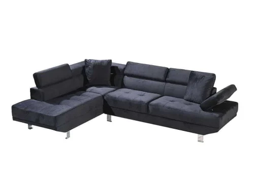 Sofá De Canto Chaise Longue Executive Preto 262X190Cm Vista Frontal Lado Esquerdo
