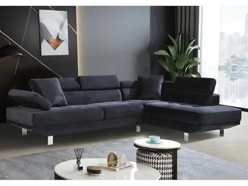 Sofá De Canto Chaise Longue Executive Preto 262X190Cm Vista Frontal Lado Direito