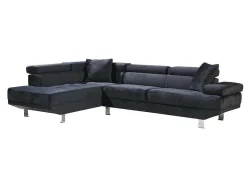 Sofá De Canto Chaise Longue Executive Preto 262X190Cm Vista Frontal Lado Esquerdo