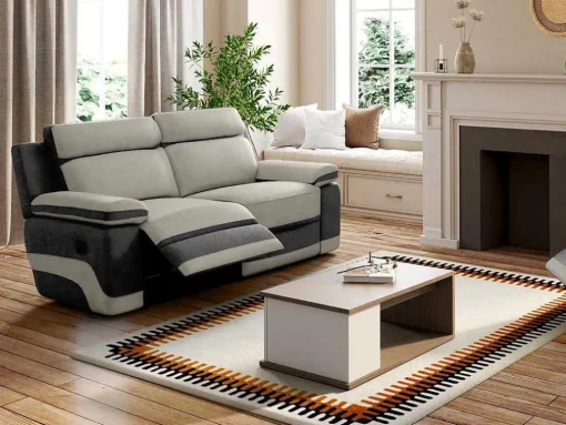 Sofá E Cadeirão Relax Em Microfibra Cinza Claro E Antracite - Talca