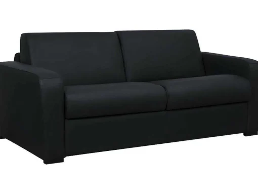 Sofá-Cama De 3 Lugares Convertivel Abertura Rapida Em Couro Preto Colchão De 18 Cm - Bevis