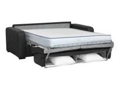 Sofá-Cama De 3 Lugares Convertivel Abertura Rapida Em Couro Preto Colchão De 18 Cm - Bevis