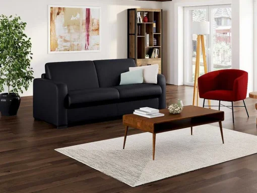 Sofá-Cama De 3 Lugares Convertivel Abertura Rapida Em Couro Preto Colchão De 18 Cm - Bevis