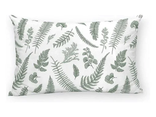 Taie D'Oreiller 100% Coton 1 Piece Blanc A Feuilles Vertes 80X80