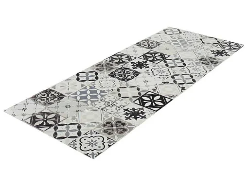 Tapete De Corredor Em Vinil Efeito Mosaico Hidraulico Mosai - 66X160 Cm - Preto E Branco