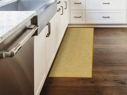 Tapete De Corredor Em Vinil Com Motivos Florais 66X160 Cm Amarelo E Branco - Capucina