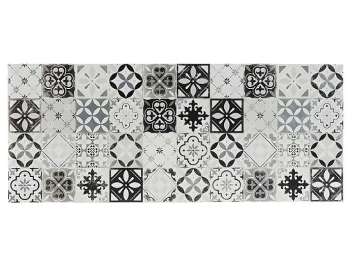 Tapete De Corredor Em Vinil Efeito Mosaico Hidraulico Mosai - 66X160 Cm - Preto E Branco