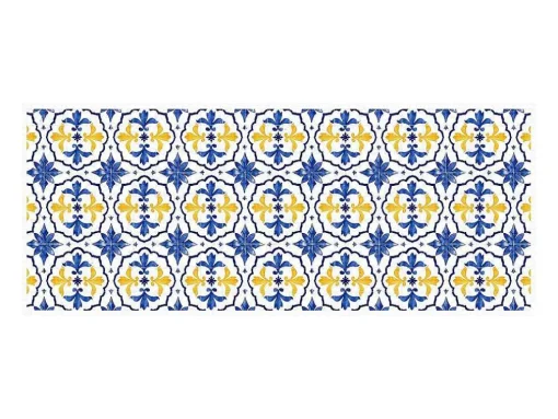 Tapete De Corredor Em Vinil Efeito Azulejo 66X160 Cm Azul E Amarelo - Florili