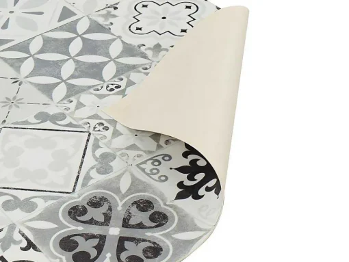 Tapete De Corredor Em Vinil Efeito Mosaico Hidraulico Mosai - 66X160 Cm - Preto E Branco