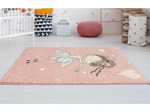 Tapete De Criança 100 X 150 Cm Em Polipropileno Cor-De-Rosa E Bege - Ballerina