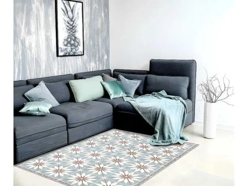 Tapete De Vinil Efeito Azulejo Com Flores De 120 X 180 Cm - Florita