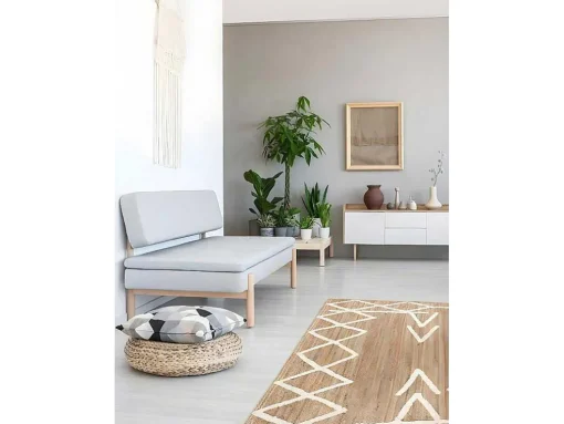 Tapete Em Juta E Algodao Tecido A Mão De 160 X 230 Cm Cor Natural E Branco - Garland