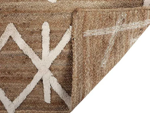 Tapete Em Juta E Algodao Tecido A Mão De 160 X 230 Cm Cor Natural E Branco - Garland
