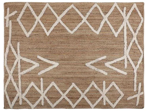 Tapete Em Juta E Algodao Tecido A Mão De 160 X 230 Cm Cor Natural E Branco - Garland