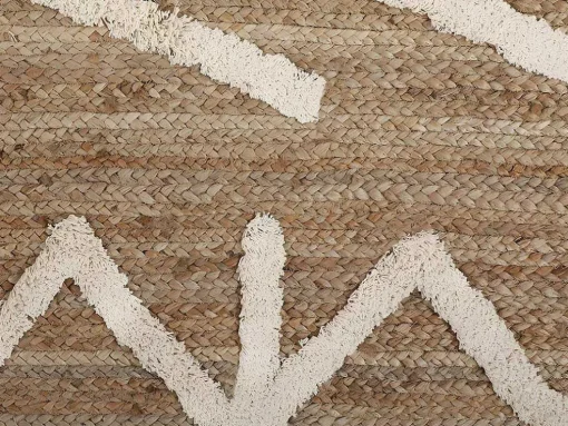 Tapete Em Juta E Algodao Tecido A Mão De 160 X 230 Cm Cor Natural E Branco - Garland