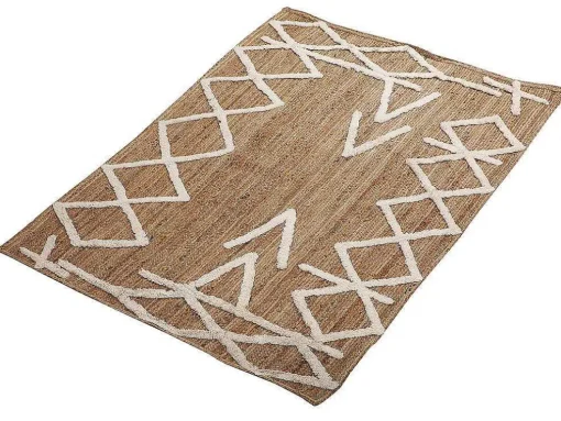 Tapete Em Juta E Algodao Tecido A Mão De 160 X 230 Cm Cor Natural E Branco - Garland