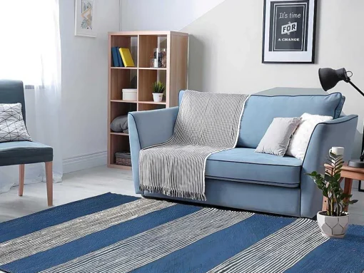 Tapete Em Juta Tecida A Mão De 140 X 200 Cm Cor Azul-Marinho E Branco - Kochi