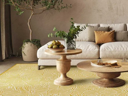 Tapete Em Vinil Com Motivos Florais 120X180 Cm Amarelo E Branco - Capucina