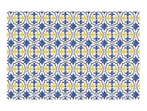 Tapete Em Vinil Efeito Azulejo 120X180 Cm Azul E Amarelo - Florili