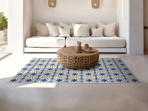 Tapete Em Vinil Efeito Azulejo 120X180 Cm Azul E Amarelo - Florili