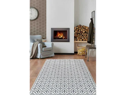 Tapete Em Vinil Efeito Mosaico Hidraulico Terquise - 120X180 Cm - Azul E Branco