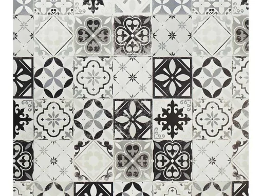 Tapete Em Vinil Efeito Mosaico Hidraulico Mosai - 120X180 Cm - Preto E Branco