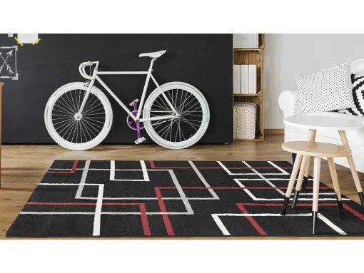 Tapete Geometrico 140 X 200 Cm Em Polipropileno Preto, Branco E Vermelho - Cubio