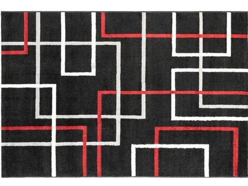 Tapete Geometrico 140 X 200 Cm Em Polipropileno Preto, Branco E Vermelho - Cubio