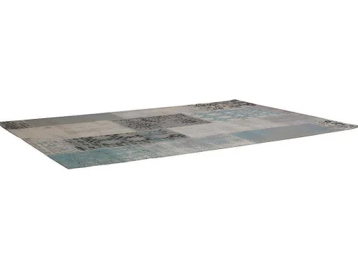 Tapete Xadrez 100% Poliester 80X200 Cm Azul Cinza Turin