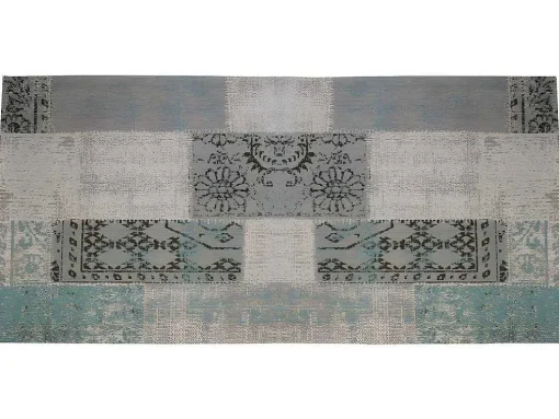 Tapete Xadrez 100% Poliester 80X200 Cm Azul Cinza Turin