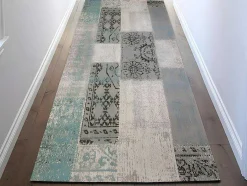 Tapete Xadrez 100% Poliester 80X200 Cm Azul Cinza Turin