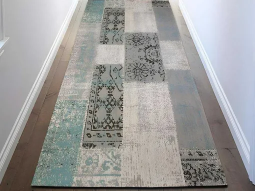 Tapete Xadrez 100% Poliester 80X200 Cm Azul Cinza Turin