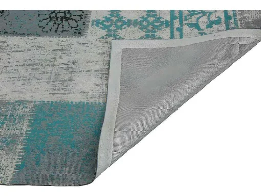 Tapete Xadrez 100% Poliester 80X200 Cm Azul Cinza Turin