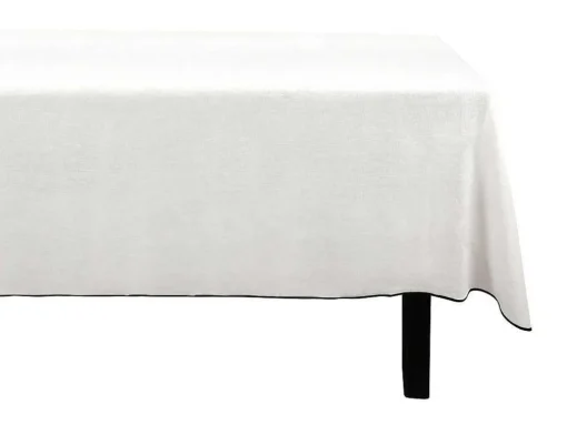Toalha Em Algodao E Linha Com Borda Preta 170 X 250 Cm Branco Quebrado - Borina