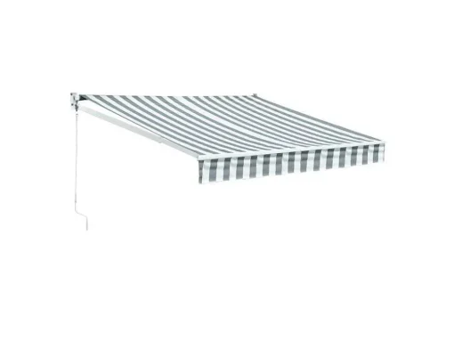 Toldo Saule 2,95 2,5M - Tecido Listrado Branco/Cinzento E Estrutura Branca