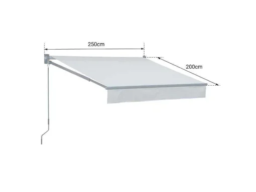 Toldo Saule 2,5 2M - Tecido Listrado Branco/Cinzento E Estrutura Branca