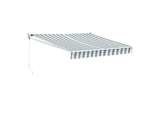 Toldo Saule 2,5 2M - Tecido Listrado Branco/Cinzento E Estrutura Branca
