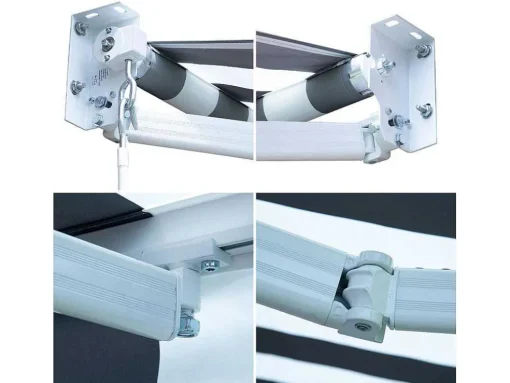 Toldo Saule 2,5 2M - Tecido Listrado Branco/Cinzento E Estrutura Branca