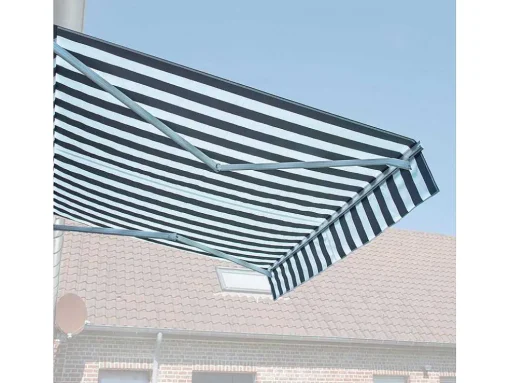 Toldo Saule 2,5 2M - Tecido Listrado Branco/Cinzento E Estrutura Branca
