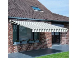 Toldo Saule 2,5 2M - Tecido Listrado Branco/Cinzento E Estrutura Branca