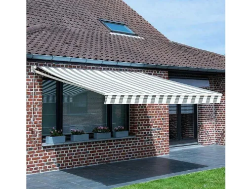 Toldo Saule 2,5 2M - Tecido Listrado Branco/Cinzento E Estrutura Branca