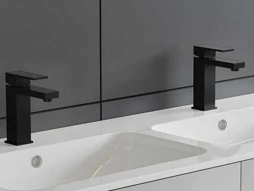 Torneira Misturadora Mecanica Quadrada Em Inox Escovado Preto Mate A17,3 Cm - Canilas