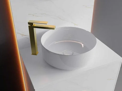 Torneira Misturadora Mecanica Quadrada Sobrelevada A29,5 Cm Dourado Acabamento Acetinado - Vipava