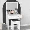 Toucador Com Espelho E Banco, 1 Gaveta, Branco - Abonia
