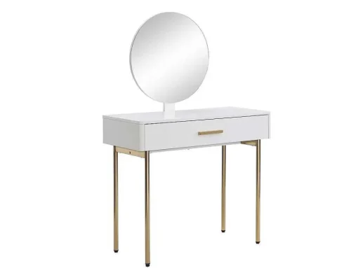 Toucador Com Espelho E Gaveta Mdf E Metal Lacado A Branco E Dourado - Vonali